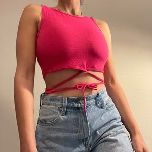 Pink tie crop top